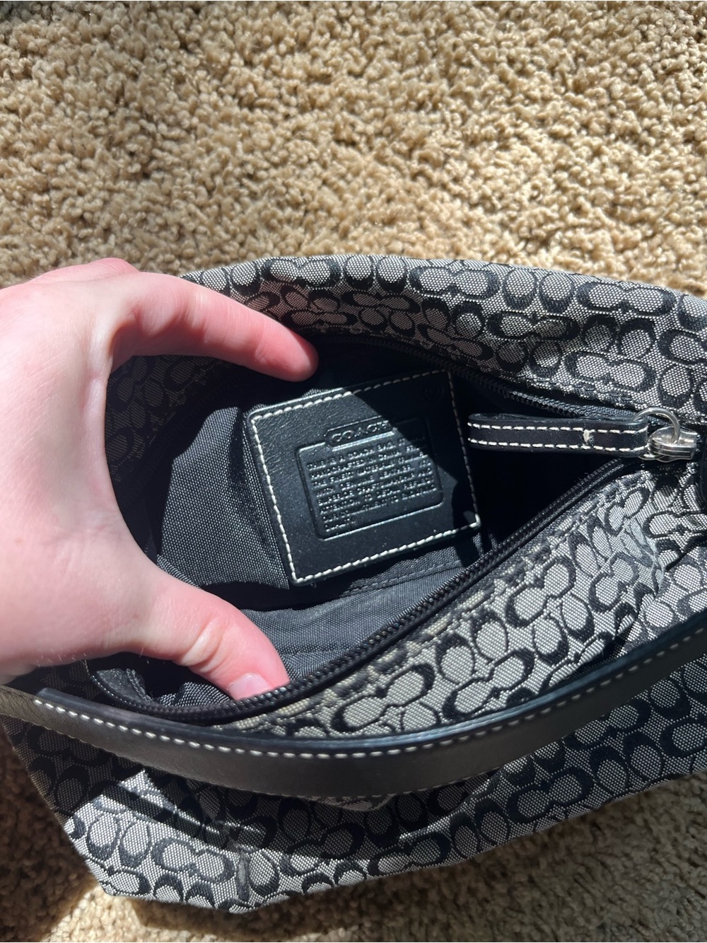 Coach Signature Jacquard Shoulder Bag in Gray and Black - Picture 4 of 4